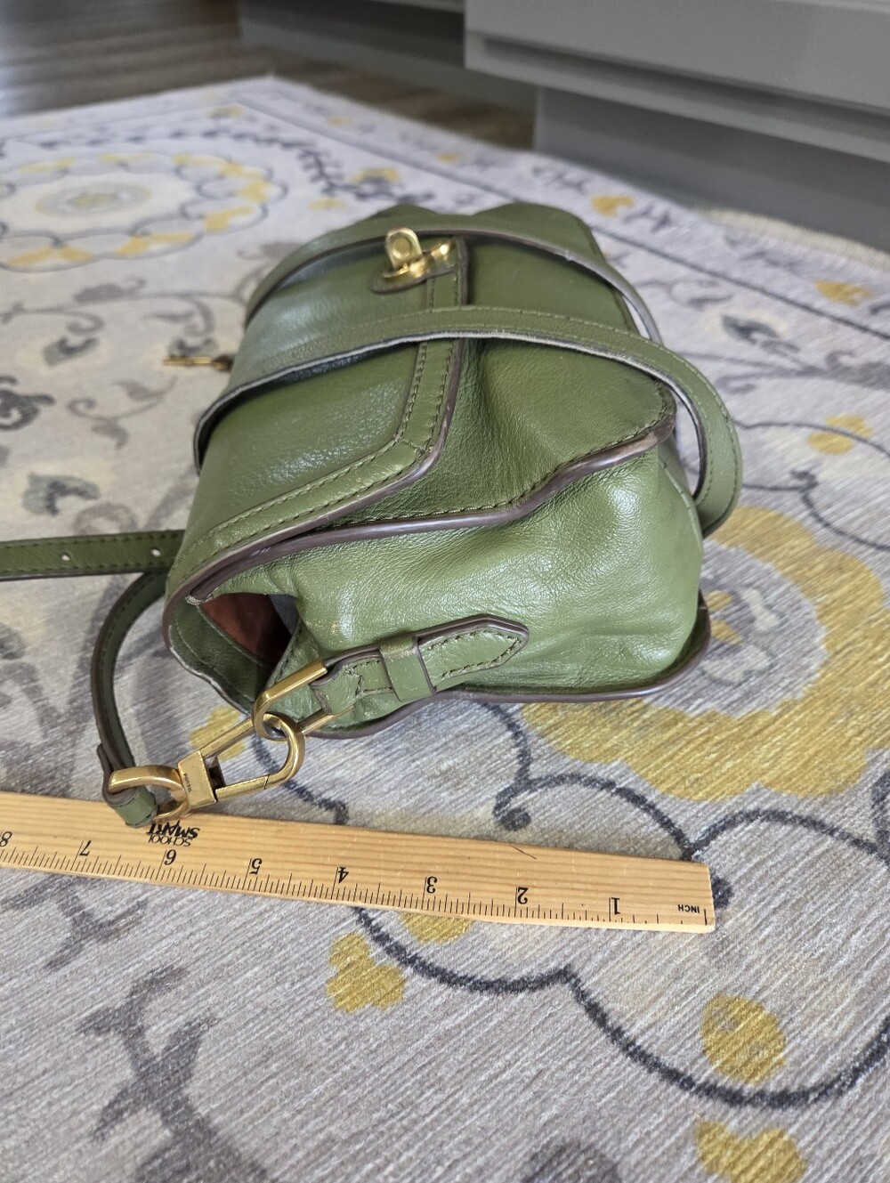 FOSSIL TURN LOCK CROSSBODY PURSE LEATHER OLIVE/ BRASS - Picture 16 of 16